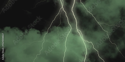Thunder, lightnings and rain on a stormy summer night in black and white. Lightning bolts in the sky at night. 