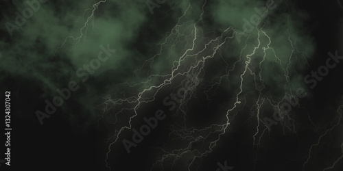 Thunder, lightnings and rain on a stormy summer night in black and white. Lightning bolts in the sky at night. 