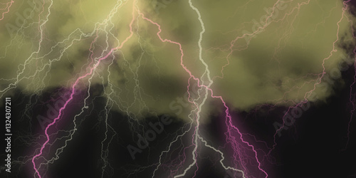 Thunder, lightnings and rain on a stormy summer night in black and white. Lightning bolts in the sky at night. 