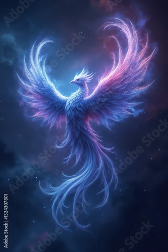 retrato de ave mistica con alas de fuego