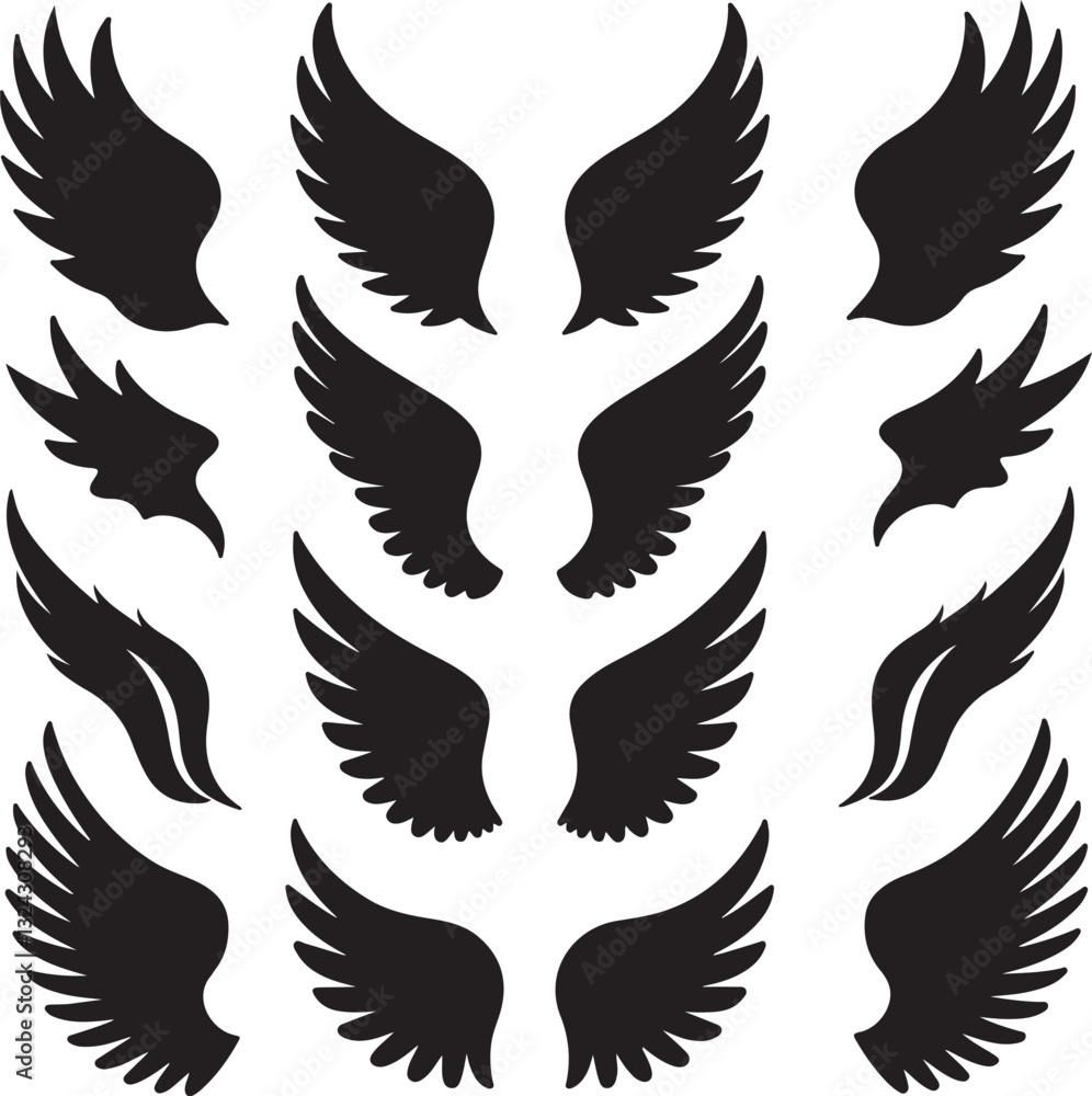 Obraz premium Set of black Bird wings icons vector art illustration