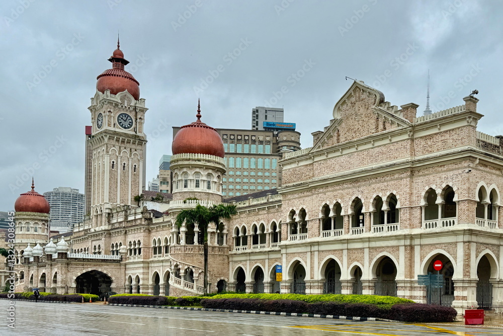 Historical buildings with clock tower near Independence Square in Kuala Lumpur, Malaysia