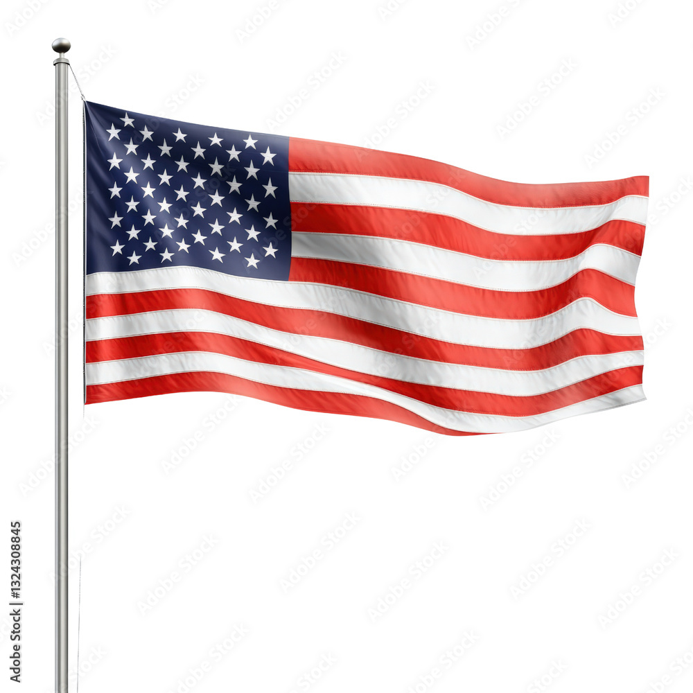 Majestic american flag flying proudly against a clear blue sky symbolizing freedom and national identity isolated on a white background. Majestic american flag flying proudly against a clear blue sky symbolizing freedom and national identity isolated on a white background.