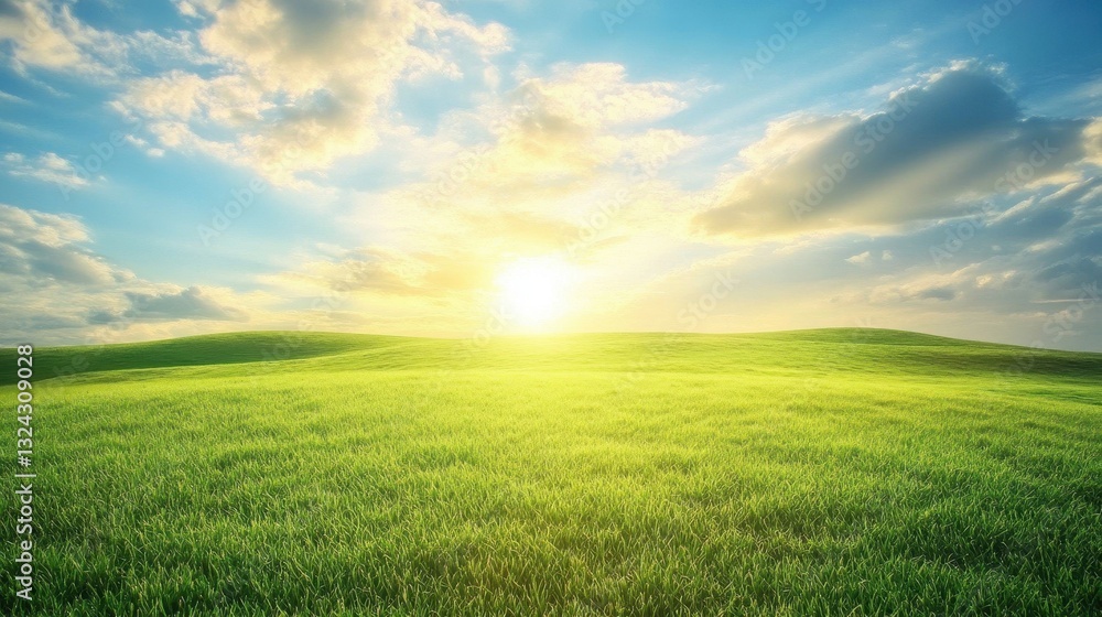 Of a Rolling green hills under a vast sky with soft golden sunlight creating a dreamy atmosphere Of a Rolling green hills under a vast sky with soft golden sunlight creating a dreamy atmosphere