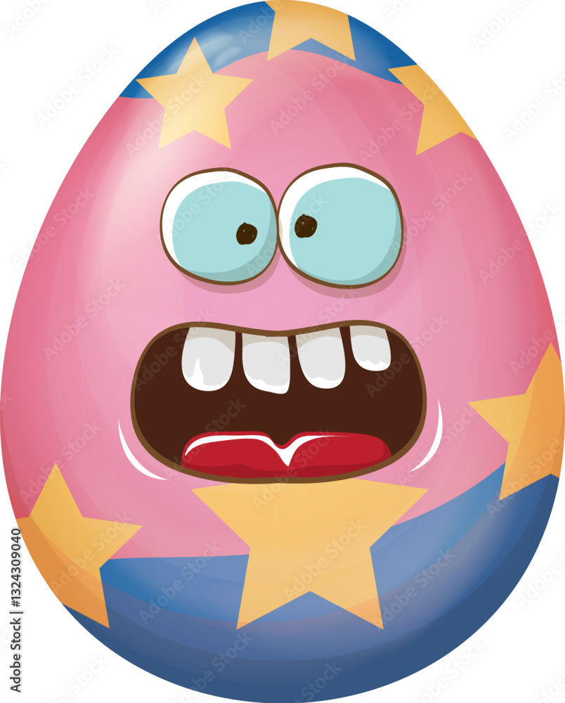Obraz premium Easter Egg Fun: Cartoon Character with Googly Eyes and Big Smile, Perfect for Holiday Greetings and Festive Spring Celebrations