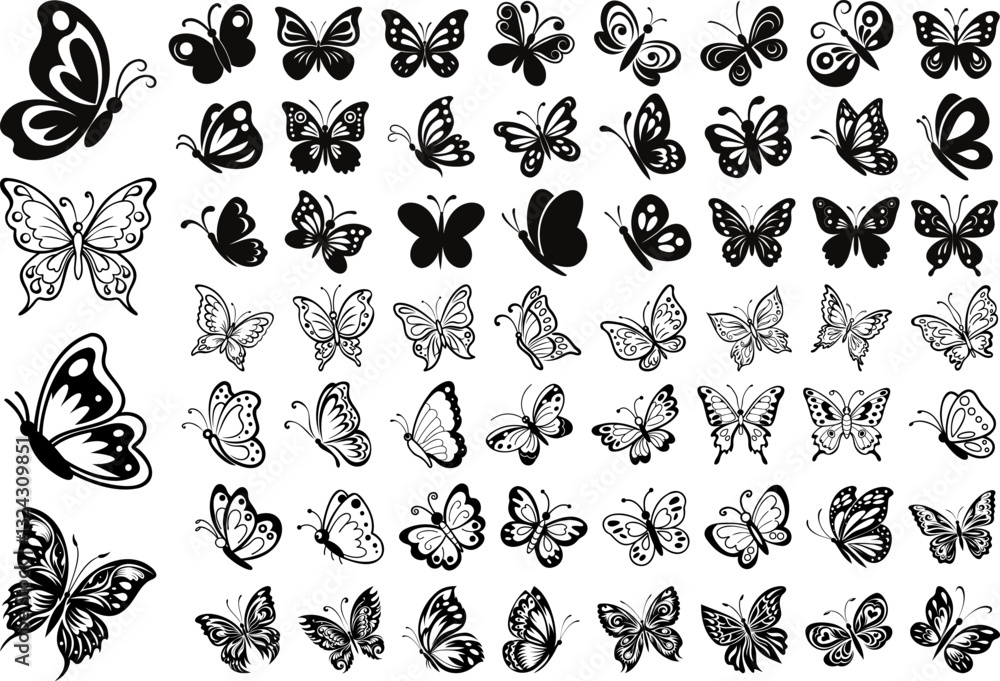 Fototapeta premium Black and White Butterfly Illustration Collection