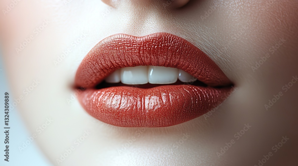 Obraz premium Plump lips gently touching face close-up lip augmentation & cosmetic treatments effects for beauty.