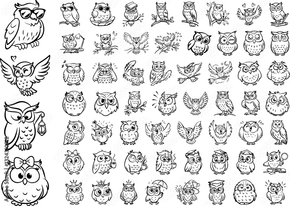 Obraz premium Cute and Decorative Owl Illustrations Collection