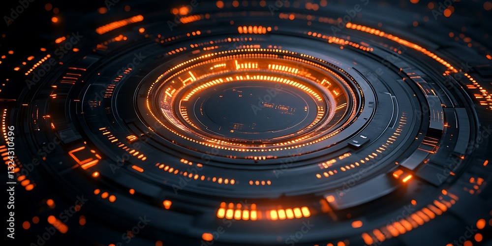 Obraz premium Glowing circular tech interface. Dark background