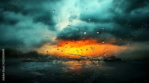 Obraz na płótnie Ethereal cloud formations dance across the sky delicate raindrops gently fall upon a reflective charcoal surface creating a calming and tranquil mood in this moody impressionistic landscape w salonie