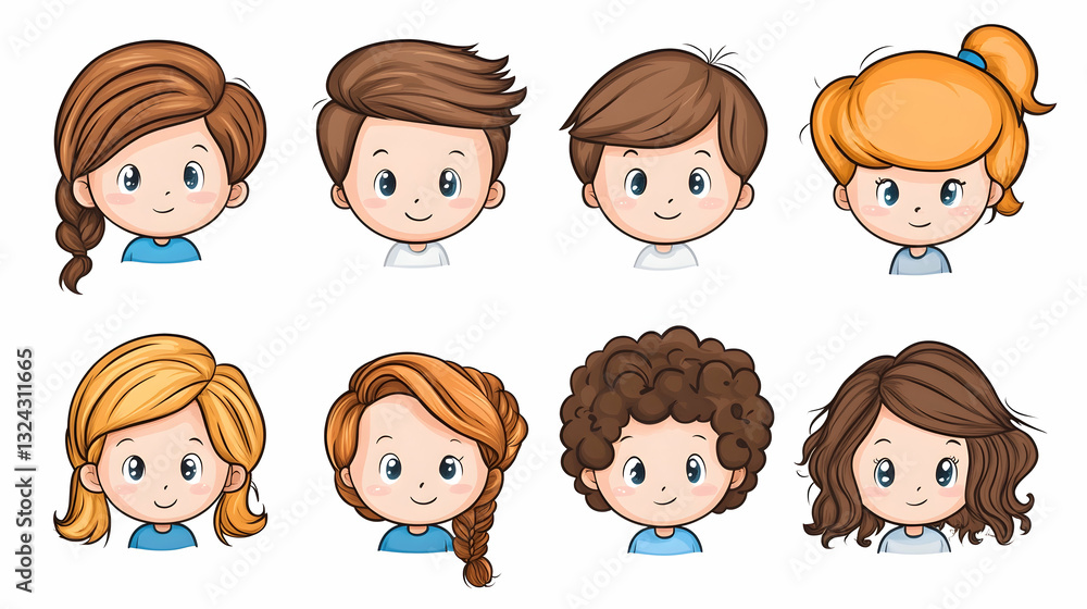 Cute children's faces with various hairstyles Cute children's faces with various hairstyles