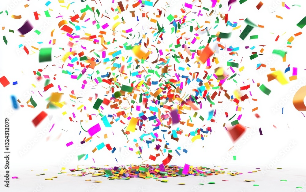 Colorful confetti burst with glowing neon sparkles, isolated on clear white background Colorful confetti burst with glowing neon sparkles, isolated on clear white background
