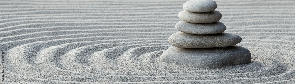 A serene arrangement of stacked stones on a textured sand surface, creating ripples that evoke tranquility and mindfulness. A serene arrangement of stacked stones on a textured sand surface, creating ripples that evoke tranquility and mindfulness.