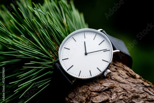 Wallpaper Mural Elegant wristwatch resting on a pine branch, showcasing its minimalist design Torontodigital.ca