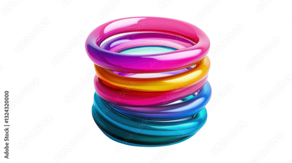 A stack of colorful rings arranged in a vibra isolated on white background A stack of colorful rings arranged in a vibra isolated on white background