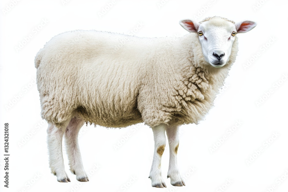 A fluffy sheep standing gracefully against a bright white background in soft natural light isolated on transparent background A fluffy sheep standing gracefully against a bright white background in soft natural light isolated on transparent background