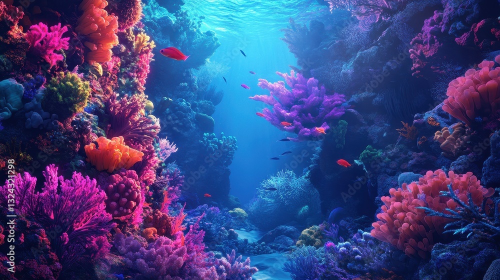 Of a Stunning coral reef underwater scene with colorful fish swimming among intricate formations Of a Stunning coral reef underwater scene with colorful fish swimming among intricate formations