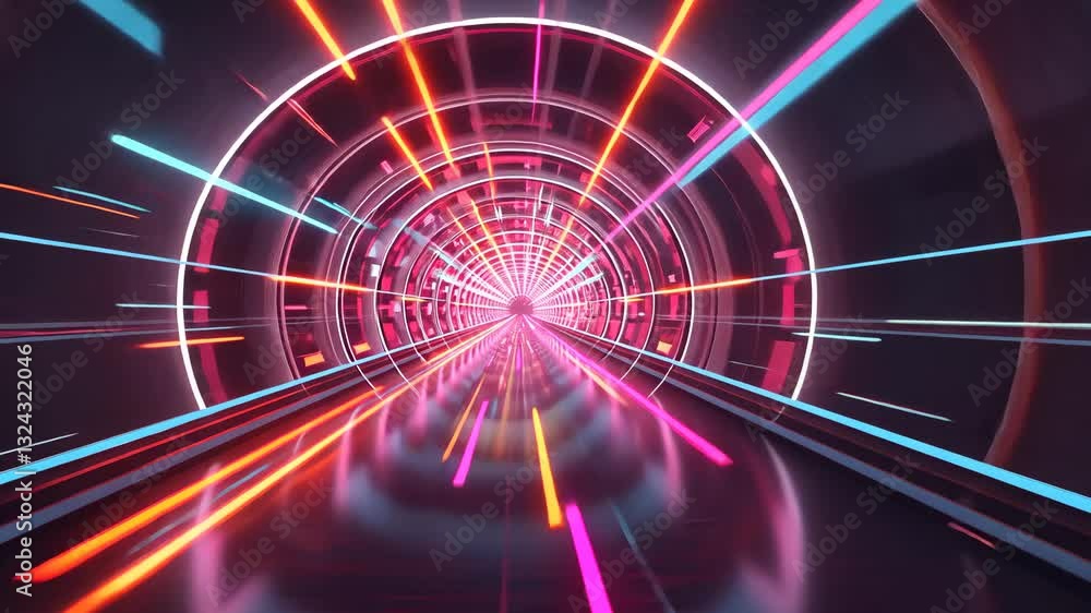 Neon Tunnel: A vibrant tunnel illuminated by neon lights, creating a futuristic and dynamic environment. The image captures a sense of speed and technological advancement. Neon Tunnel: A vibrant tunnel illuminated by neon lights, creating a futuristic and dynamic environment. The image captures a sense of speed and technological advancement.
