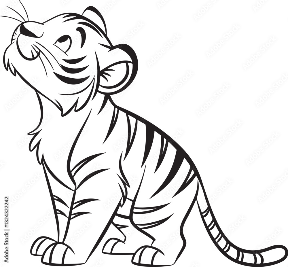 Fototapeta premium Line art coloring pages for kids for brain development. Tiger outline vector illustration and ready for print.