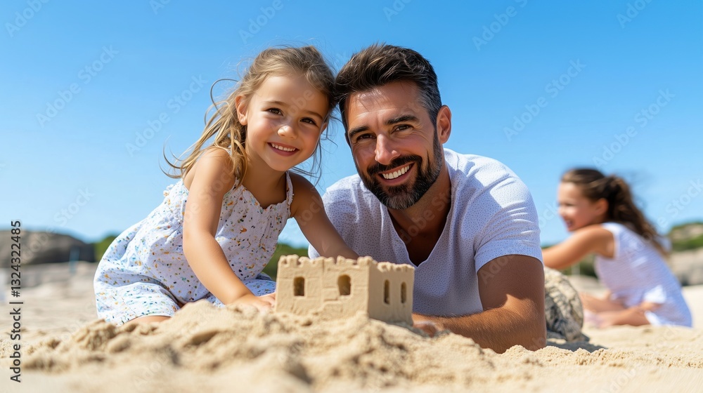 Fototapeta premium Fun Family Day Building Sandcastles Together