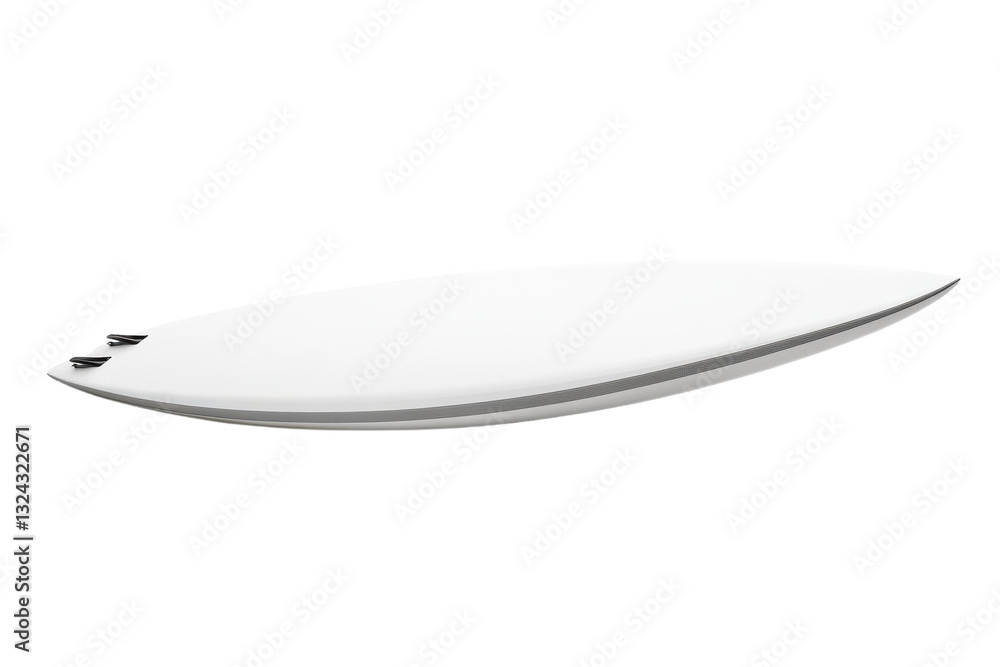 A sleek white surfboard resting on a sandy beach under a bright blue sky at midday isolated on transparent background A sleek white surfboard resting on a sandy beach under a bright blue sky at midday isolated on transparent background