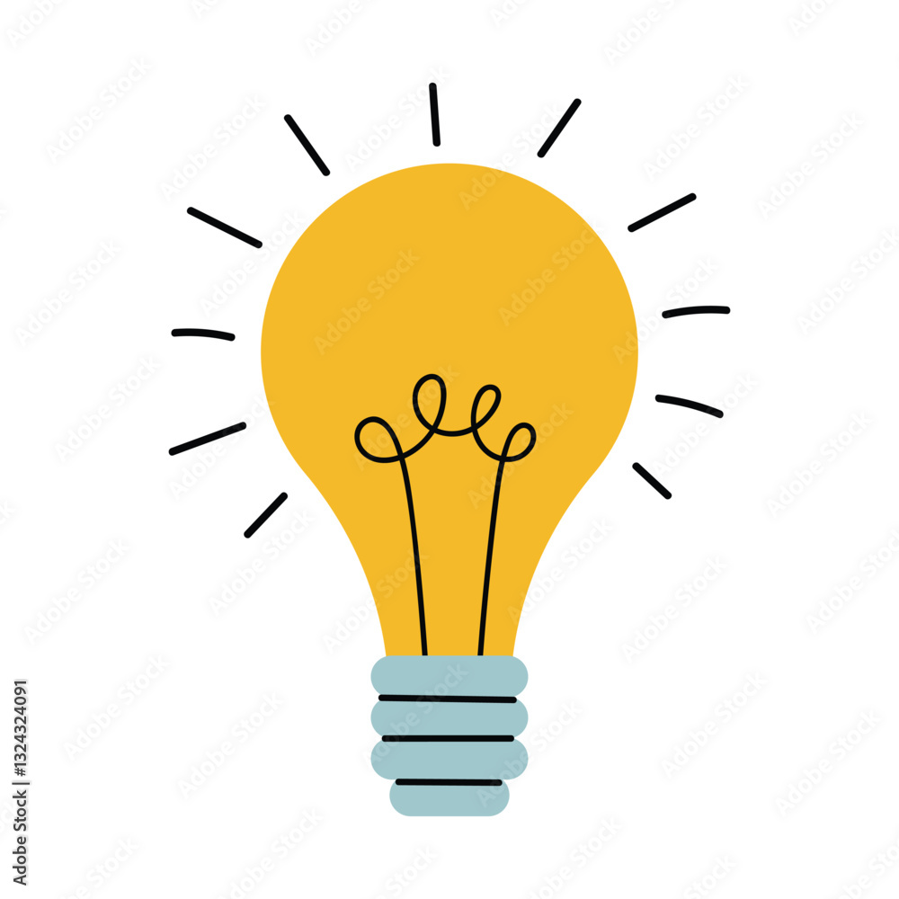 Creative idea or solution concept, bulb with rays shining. Cartoon bulb in flat style. Symbol of creativity, inspiration. Creative idea or solution concept, bulb with rays shining. Cartoon bulb in flat style. Symbol of creativity, inspiration.