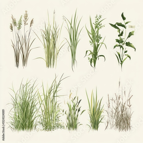 Botanical Illustrations: A Collection of Grasses and Herbs