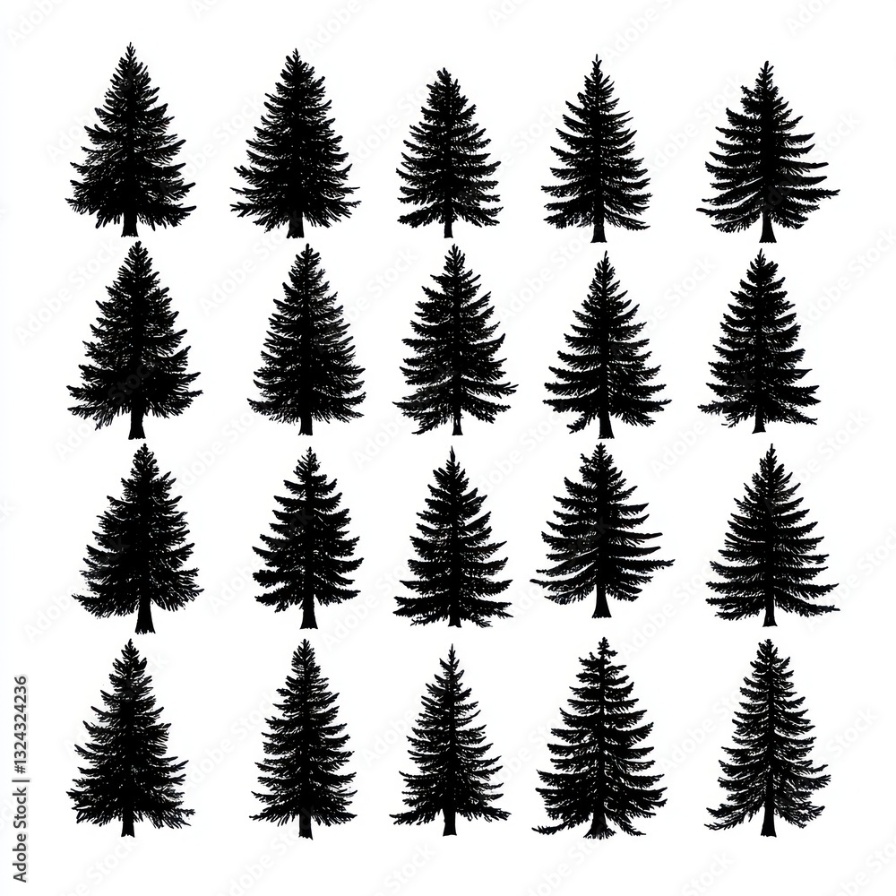 Obraz premium Black Pine Tree Silhouettes