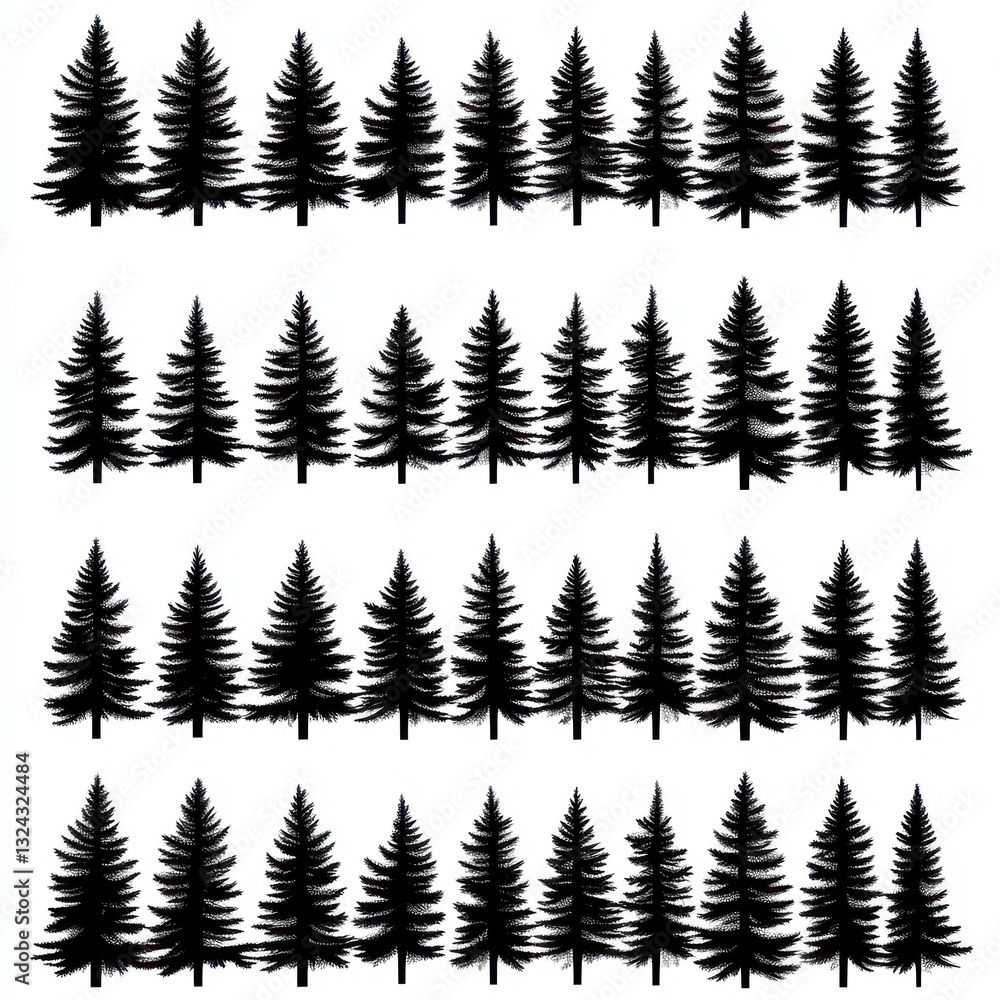 Fototapeta premium Black Silhouette Pine Trees