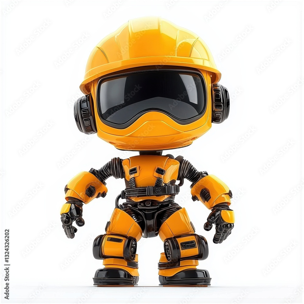 Tiny robotic construction worker wearing a helmet, isolated on clear white background Tiny robotic construction worker wearing a helmet, isolated on clear white background
