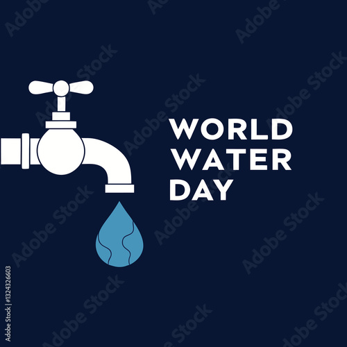 "World Water Day" Awareness Design - Tap and Water Drop Vector Illustration