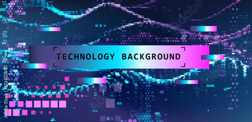 coFuturistic vector illustration with digital pixel waves and a colorful gradient. The design conveys technological innovation and the flow of data in a modern, abstract background.