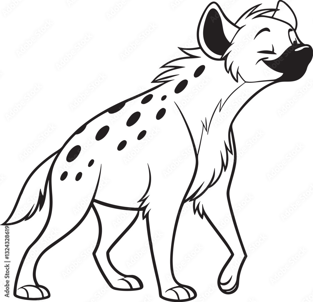 Fototapeta premium Line art coloring pages for kids for brain development. Hyena outline vector illustration and ready for print.