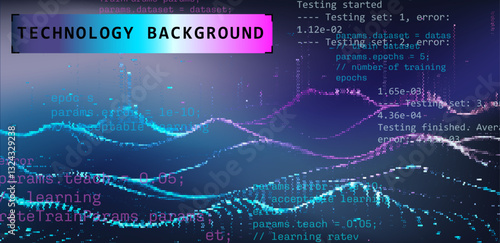 Dynamic 3D vector illustration featuring digital waves with overlaying code and data elements. The vibrant colors reflect technology, innovation, and the flow of information in a digital landscape.