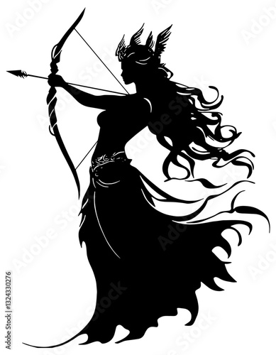 Silhouette of Artemis, the goddess of the hunt, isolated