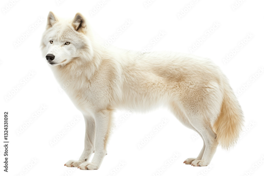 Fototapeta premium White wolf standing side view realistic animal illustration isolated on Transparent Background