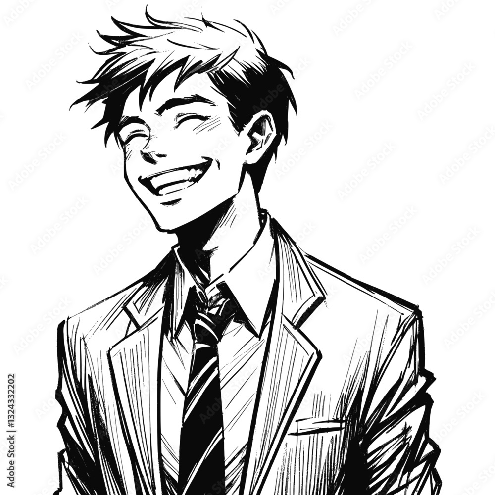 Face lit up with excitement laugh boy black and white line art drawing ink sketch vector hand drawn illustration background Face lit up with excitement laugh boy black and white line art drawing ink sketch vector hand drawn illustration background