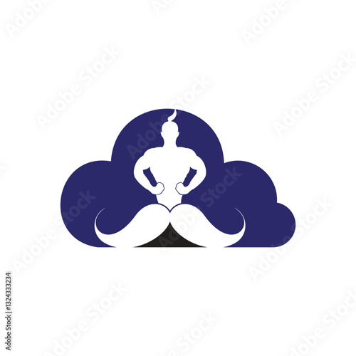 Moustache genie vector logo design. Strong genie icon template.