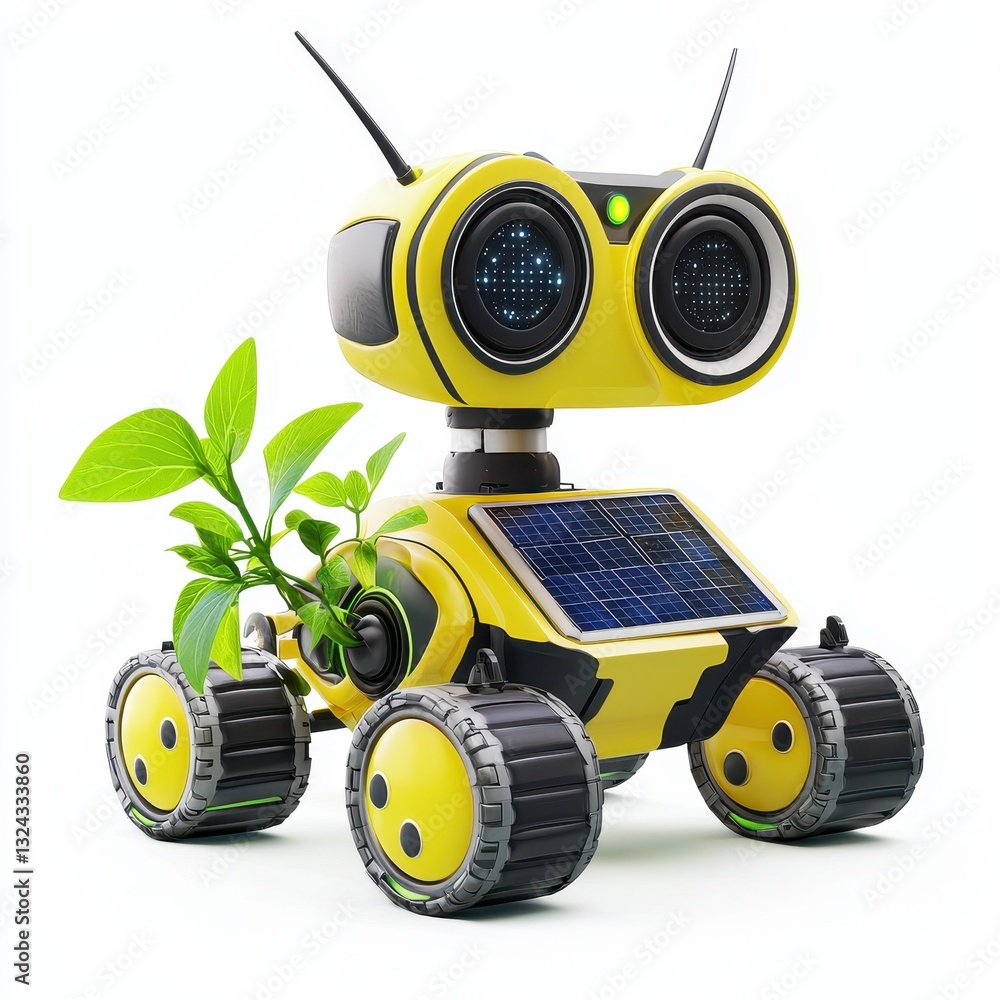 Solar-powered farm robot detecting weeds and removing them naturally, isolated on clear white background Solar-powered farm robot detecting weeds and removing them naturally, isolated on clear white background
