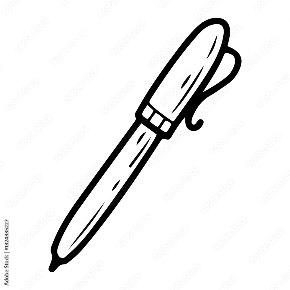 Ballpoint pen. Hand drawn doodle. Stationery office tool for writing. Vector line art illustration. Ballpoint pen. Hand drawn doodle. Stationery office tool for writing. Vector line art illustration.