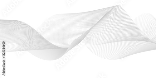Dynamic minimal smoke sound line. Abstract glowing white blend line smooth flow soundwave curve energy gradient vector futuristic digital outline line science design.	