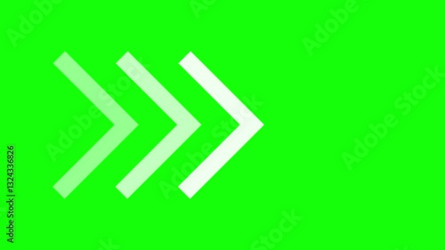 White Arrow moving right on green screen. Right directional arrows animation