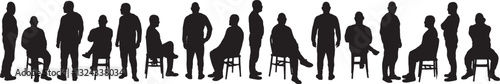 vector; silhouette of a same man standing and sitting chair