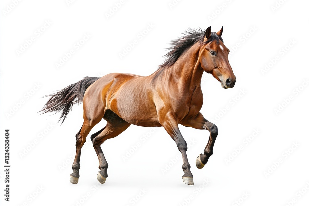 A beautiful brown horse galloping gracefully against a plain background in mid-afternoon light isolated on transparent background A beautiful brown horse galloping gracefully against a plain background in mid-afternoon light isolated on transparent background