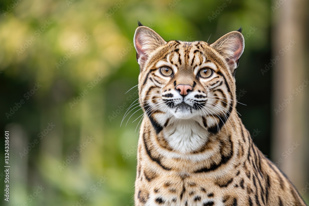 captivating close-up of majestic wild cat capturing intricate patterns of its fur and intensity of its gaze set against