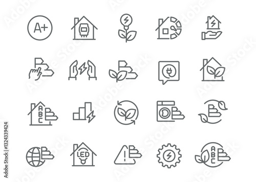 Editable vector icons in linear style on the theme of ecology and energy conservation.