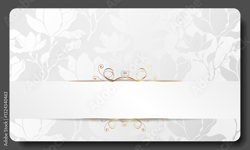 White and gold luxury premium VIP card with floral pattern for club members only, casino, invitation. Vector illustration