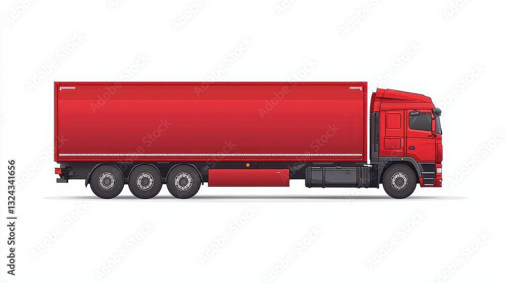 Red Truck Side View on White Red Truck Side View on White