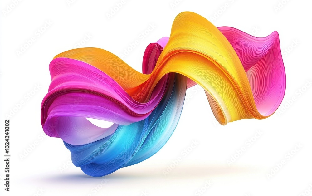 Obraz premium Vibrant abstract ribbon forming a dynamic shape, isolated on clear white background