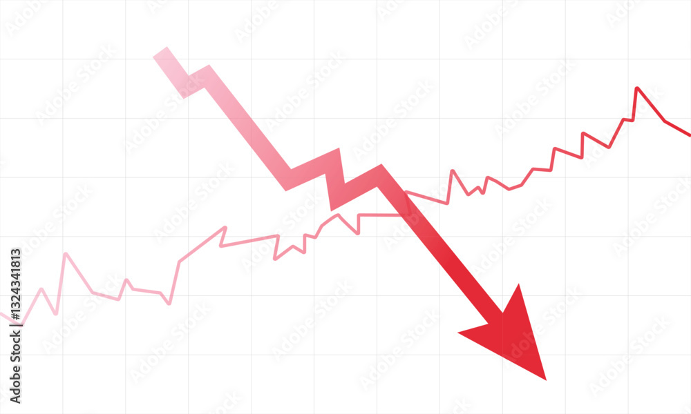 Declining Trend Graph with Red Arrow Shows Economic Downturn Declining Trend Graph with Red Arrow Shows Economic Downturn
